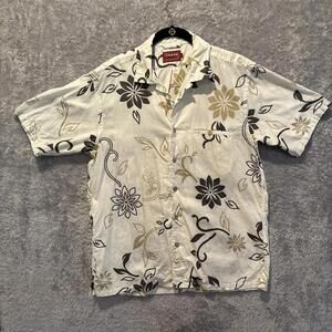 Chaps Denim Mens Aloha Off White Shirt  Short Sleeve Button Down Sz Large